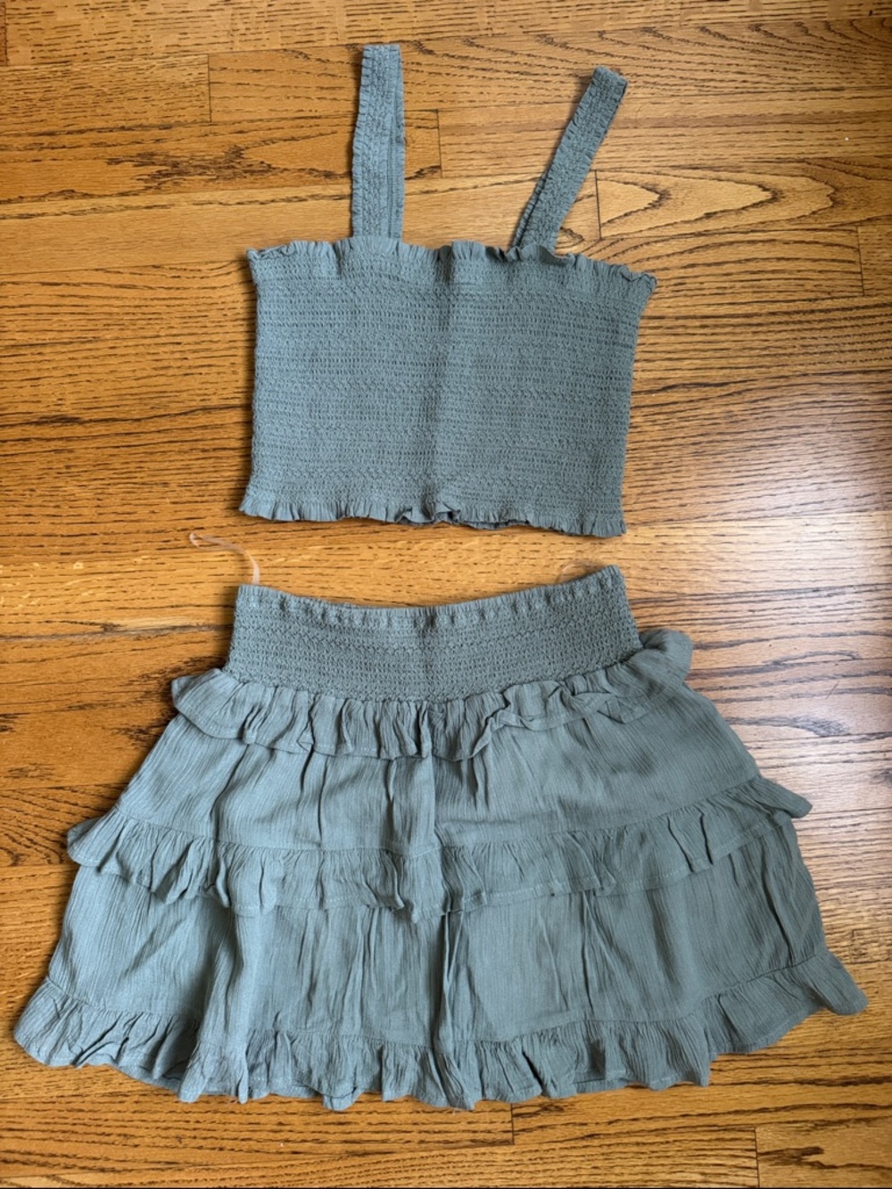 Sage Green Ruffle Two-Piece Set - Crop Top & Tiered Skirt